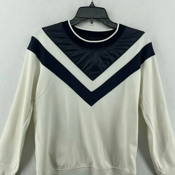 Theory Sweatshirt Women's Sz M White Navy Crew Neck Pullover Long Sleeve Casual - Picture 6 of 12